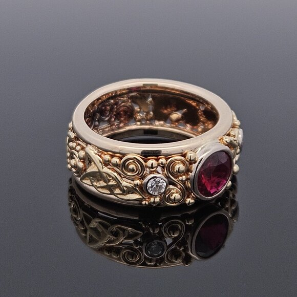 14KT Yellow Gold Diamond & Natural Ruby Walkers Celtic Jewelry Band Ring 5.5 - Picture 15 of 16